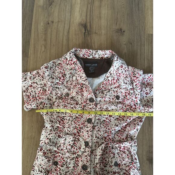 Robert Louis Shirt Dress Red Brown Abstract Print Belted Utility Women M - Picture 6 of 9